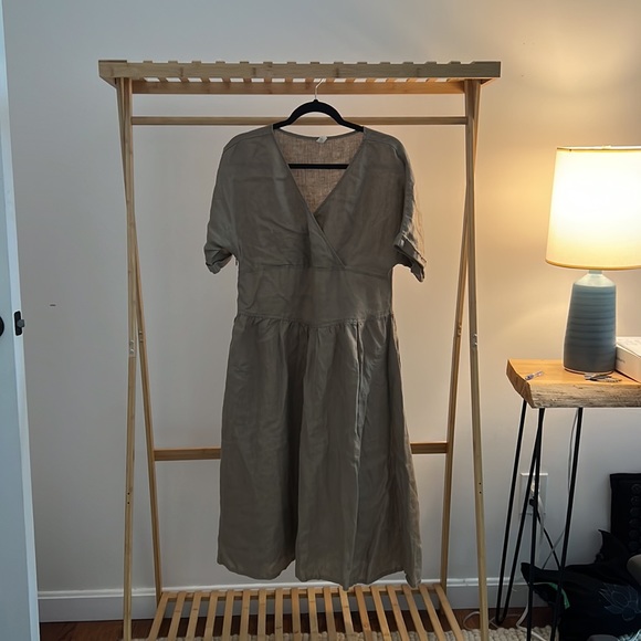 Grae Cove Luna 100% Linen V-Neck Summer Swing Dress | Midi Dress | size Large - Picture 6 of 9